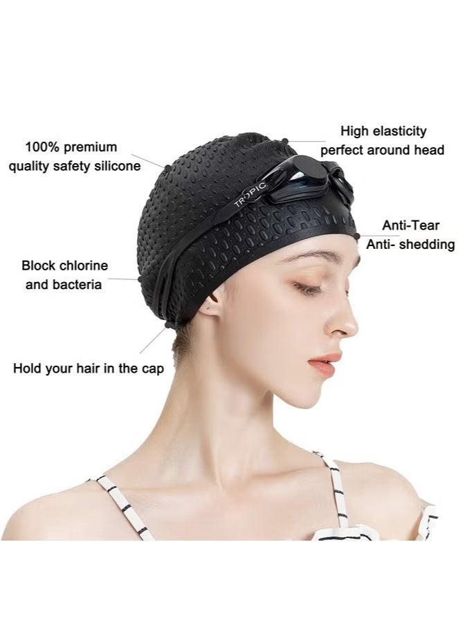 2 Pack Swimming Bubble Cap For Men Women, Long Hair Swim Cap Silicone Swim Cap For Swimming Pool - Image 2