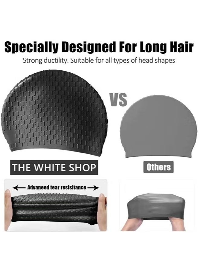 2 Pack Swimming Bubble Cap For Men Women, Long Hair Swim Cap Silicone Swim Cap For Swimming Pool - Image 5