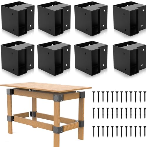 Fuceter Heavy Duty Workbench Bracket Kit, 8 PCS Workbench Corner Brackets, 3-Way Right Angle Corner for DIY Work Table for 2x4 (Actual 1.5"x3.5") Wood - Black - Image 1