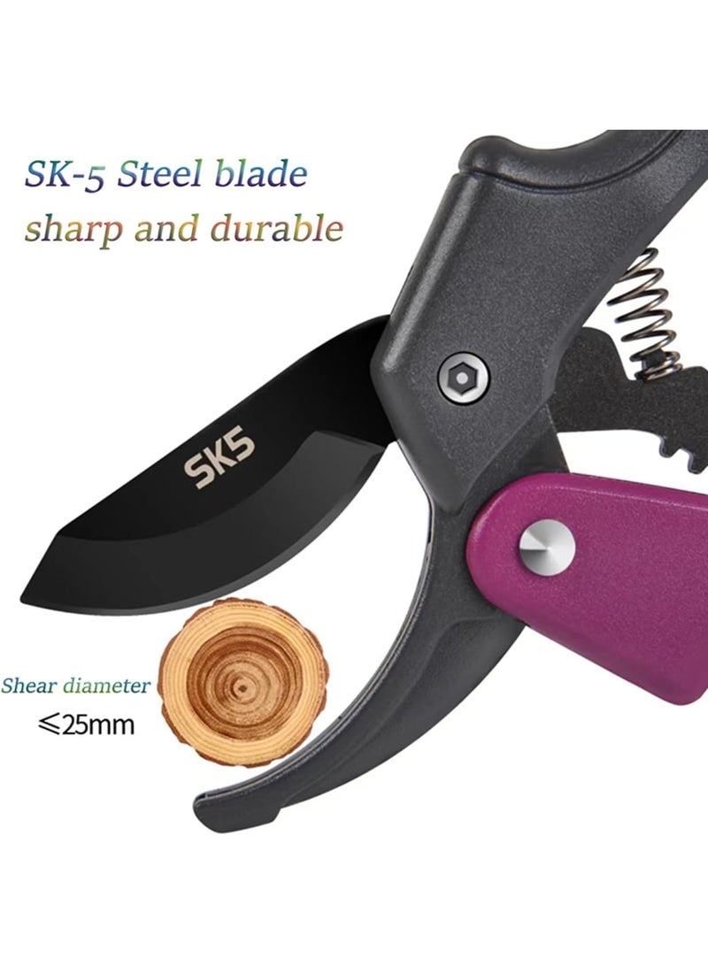 Cobest Pruning Shears for Gardening, 2 Pack Garden Shears, Premium Plant Shears, Garden Plant Clippers, Handheld Pruner for Florist Floral, Thorn Rose, Branch, Hedge, Purple - Image 5