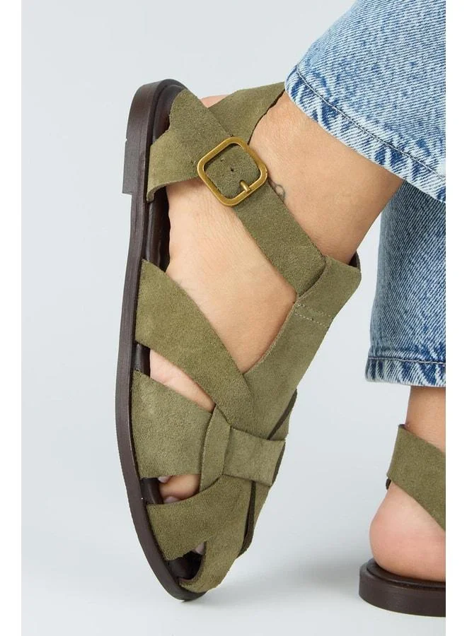 Manijero  Lolie Women's Real Leather Caged Khaki Sandal. for Women | Best Price UAE
