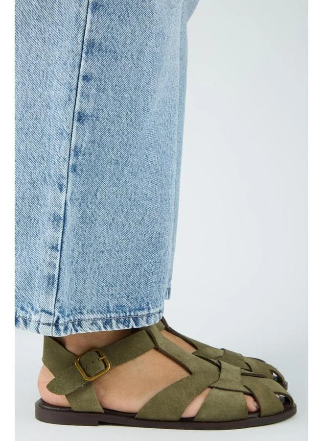 Lolie Women's Real Leather Caged Khaki Sandal.
