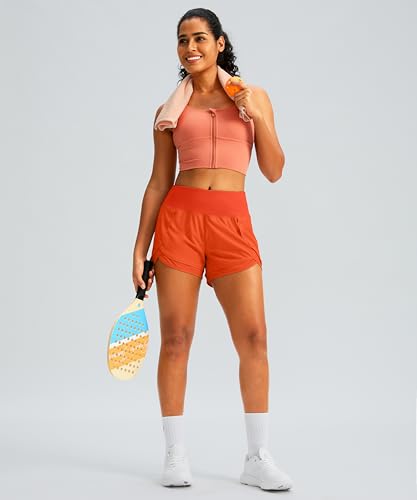 Soothfeel شورتات جري نسائية عالية الخصر سريعة الجفاف 3 إنش للتمارين الرياضية مع جيب بسحاب (برتقالي، S) - Image 5