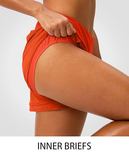 Soothfeel شورتات جري نسائية عالية الخصر سريعة الجفاف 3 إنش للتمارين الرياضية مع جيب بسحاب (برتقالي، S) - Image 4