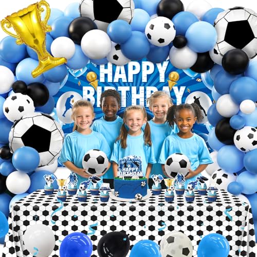 REDWORD Soccer Birthday Party Decorations, 97Pcs Soccer Party Decorations with Balloons Happy Birthday Backdrop Soccer Tablecloth and Cake Toppers for Soccer Party Supplies - Image 4