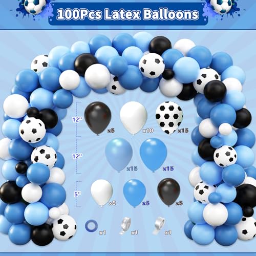 REDWORD Soccer Birthday Party Decorations, 97Pcs Soccer Party Decorations with Balloons Happy Birthday Backdrop Soccer Tablecloth and Cake Toppers for Soccer Party Supplies - Image 3