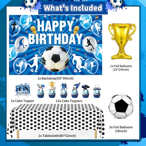 REDWORD Soccer Birthday Party Decorations, 97Pcs Soccer Party Decorations with Balloons Happy Birthday Backdrop Soccer Tablecloth and Cake Toppers for Soccer Party Supplies - Image 2