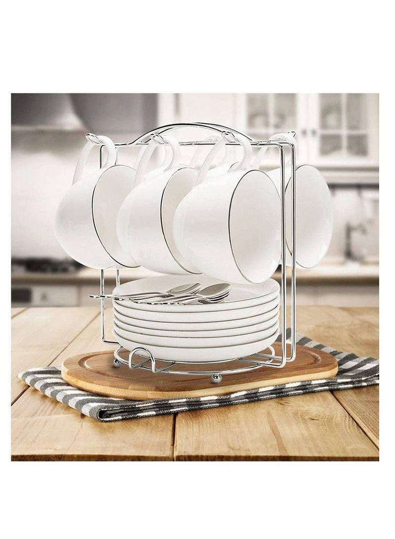 KASTWAVE حامل أكواب القهوة، حامل أكواب من الفولاذ المقاوم للصدأ، عرض ونظام تنظيم الأكواب والأطباق، حافظة مبتكرة لتخزين الأكواب لمطبخك، المنضدة، الخزانة، الطاولة (6 أكواب 6 أطباق، فضي) - Image 3