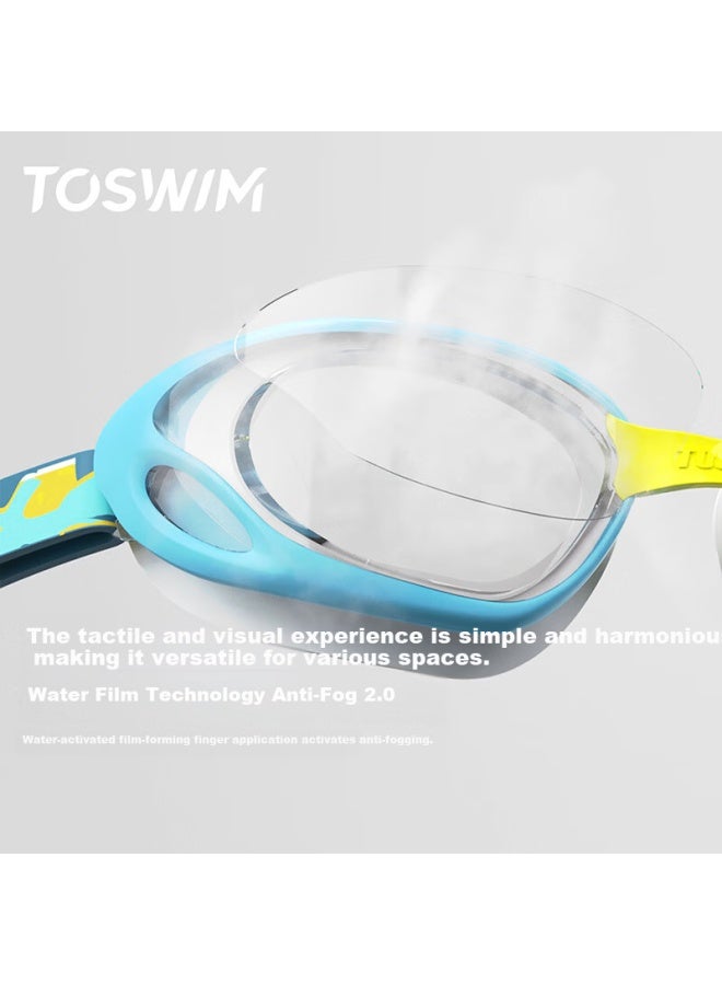 Toswim Kids Swimming Goggles Hd Anti-fog Waterproof Large Frame Professional Comfortable Training Swim Gl Lemon Blue Shark - Image 5