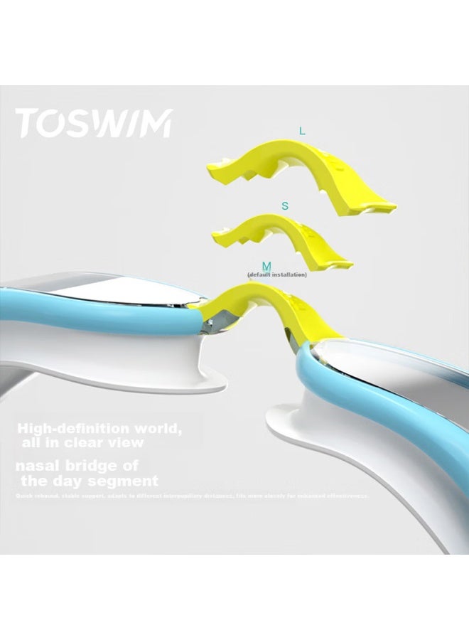Toswim Kids Swimming Goggles Hd Anti-fog Waterproof Large Frame Professional Comfortable Training Swim Gl Lemon Blue Shark - Image 4