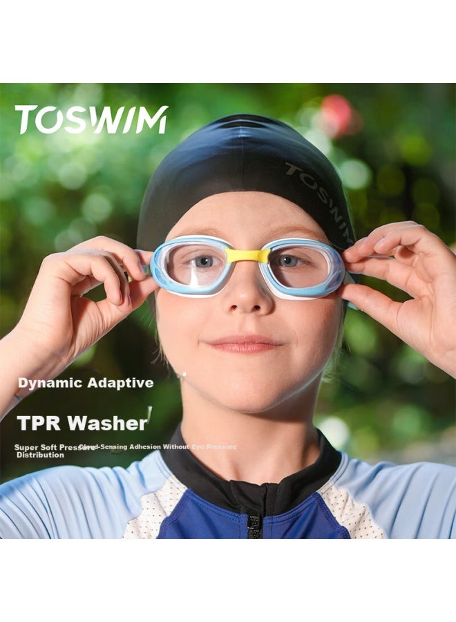 Toswim Kids Swimming Goggles Hd Anti-fog Waterproof Large Frame Professional Comfortable Training Swim Gl Lemon Blue Shark - Image 2