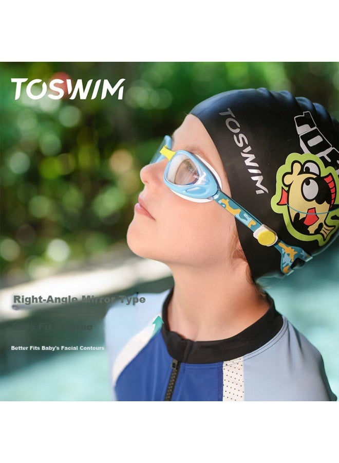 Toswim Kids Swimming Goggles Hd Anti-fog Waterproof Large Frame Professional Comfortable Training Swim Gl Lemon Blue Shark - Image 3