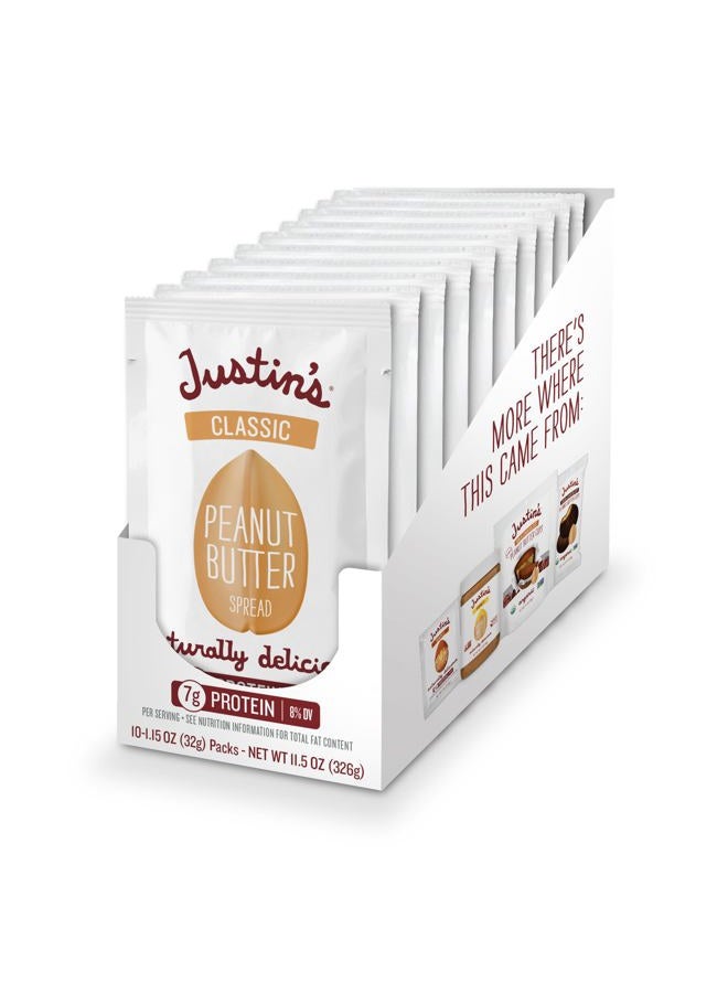 WALDEN FARMS JUSTIN'S Classic Gluten-Free Peanut Butter Spread Squeeze Packs, 1.15 Ounce (10 Pack) - Image 1