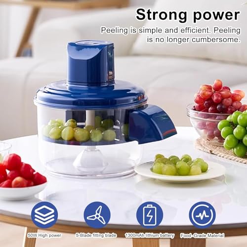 GNEY Automatic Electric Fruit Peeler & Mini Food Chopper | 5-Blade Stainless Steel | 50W High Power | USB Rechargeable 1300mAh | One-Touch Operation Food-Grade Bowl for Grapes,Garlic,Cherry Tomato & Fruits - Image 2