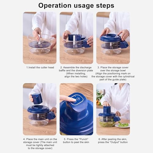GNEY Automatic Electric Fruit Peeler & Mini Food Chopper | 5-Blade Stainless Steel | 50W High Power | USB Rechargeable 1300mAh | One-Touch Operation Food-Grade Bowl for Grapes,Garlic,Cherry Tomato & Fruits - Image 5
