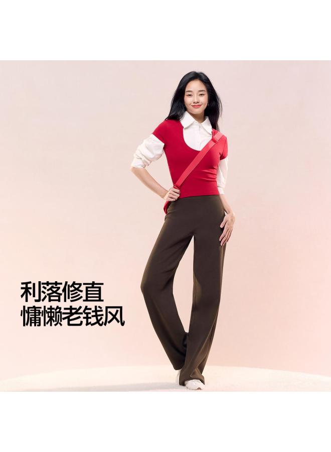 SIINSIIN Ju Jingyi Same Style Wide-Leg Pants Straight Pants Autumn Winter Women High-End Sense High-Waist Tummy Control Commuter Shark Casual Pants - Image 2