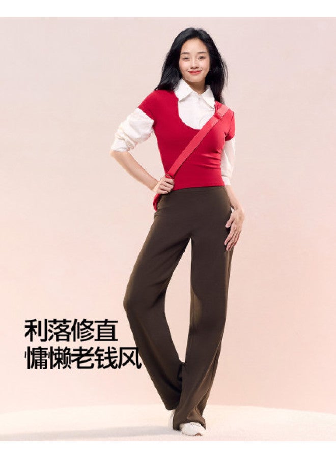 SIINSIIN Ju Jingyi Same Style Wide-Leg Pants Straight Pants Autumn Winter Women High-End Sense High-Waist Tummy Control Commuter Shark Casual Pants - Image 1