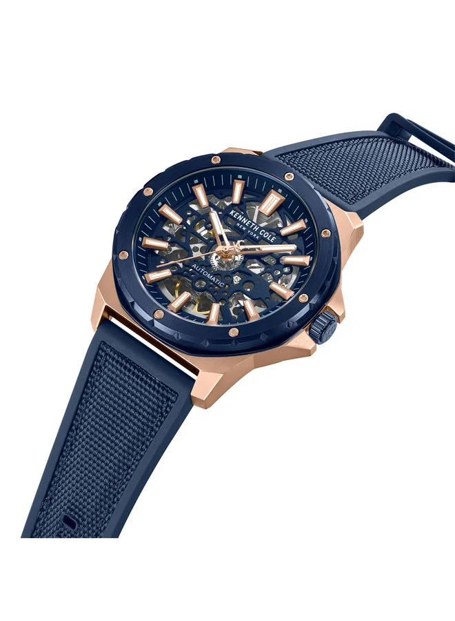 كينيث كول نيو يورك Blue Dial Silicone Strap Multifunction Watch for Men, 45mm