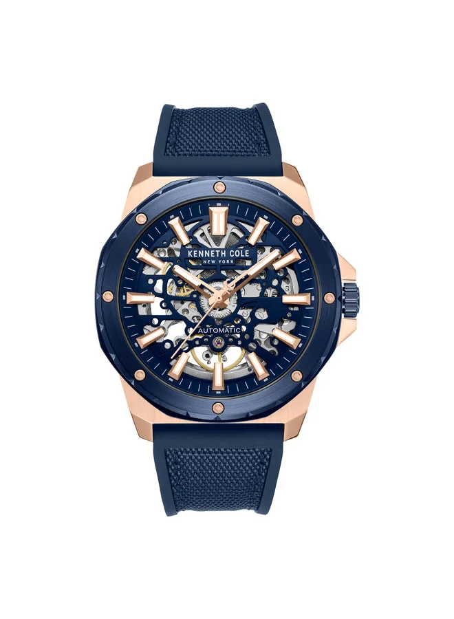 كينيث كول نيو يورك Blue Dial Silicone Strap Multifunction Watch for Men, 45mm