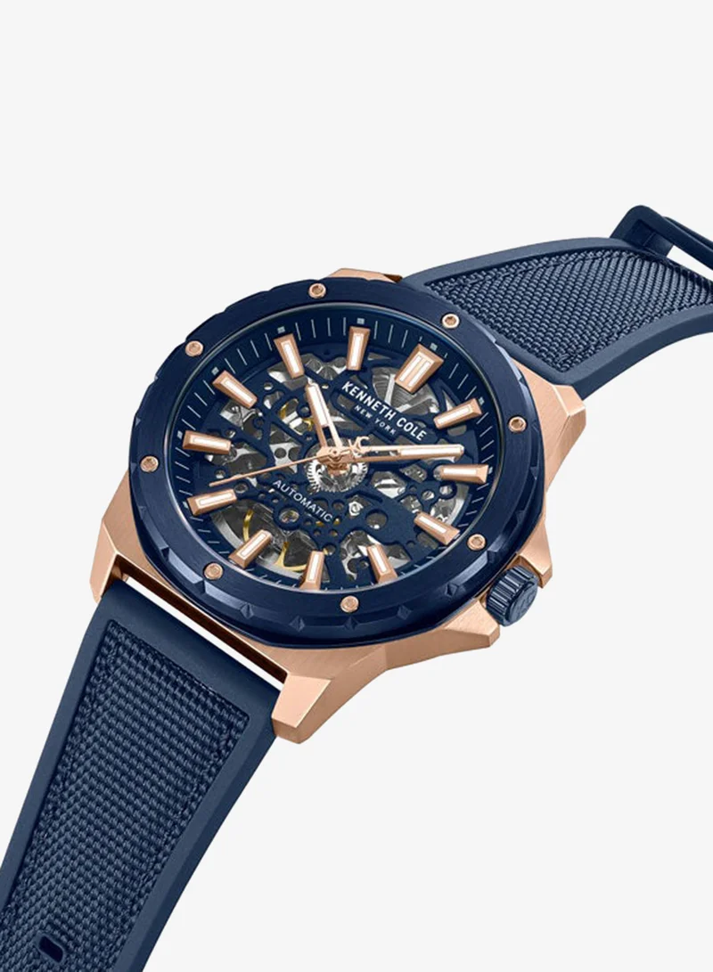 كينيث كول نيو يورك Blue Dial Silicone Strap Multifunction Watch for Men, 45mm