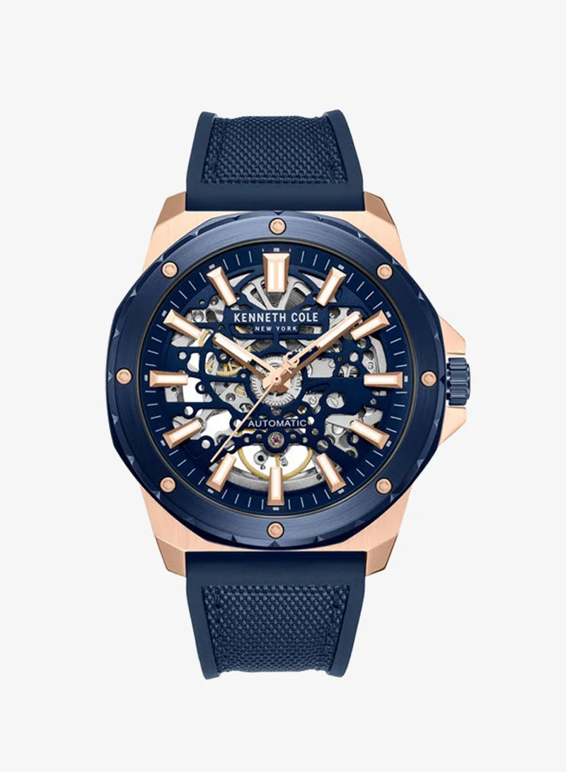 كينيث كول نيو يورك Blue Dial Silicone Strap Multifunction Watch for Men, 45mm