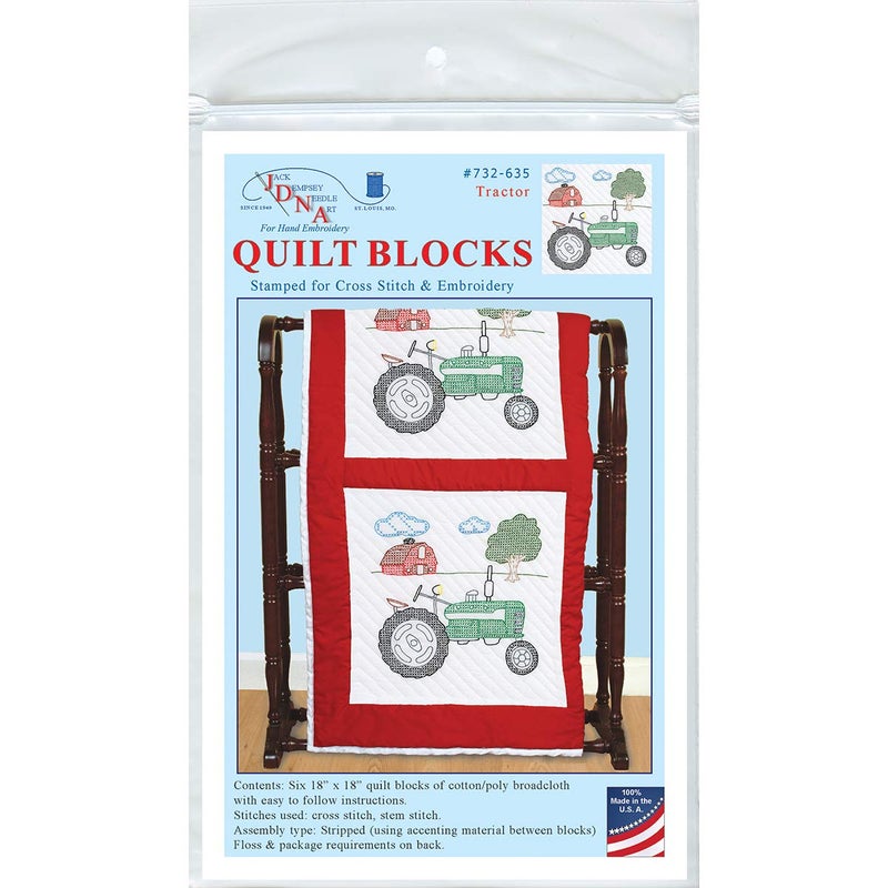 Jack Dempsey Needle Art Jack Dempsey Stamped White Quilt Blocks 6 Pack 18 by 18 Tractor