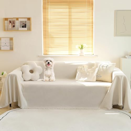 MEETSKY Couch Cover Sofa Covers for 3 Cushion Couch Sofa Slipcovers Thick Chenille Couch Cushion Covers for Loveseat Recliner Simply Put Couch Cover for PetsKids 71 x 134 Beige
