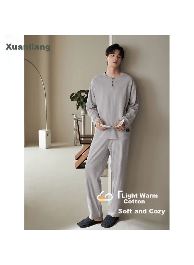 XULEN Xuanliang Casual Men's Spring Autumn Pure Cotton Long Sleeve Knitted Pajama Set Light Sportswear Homewear - Image 1