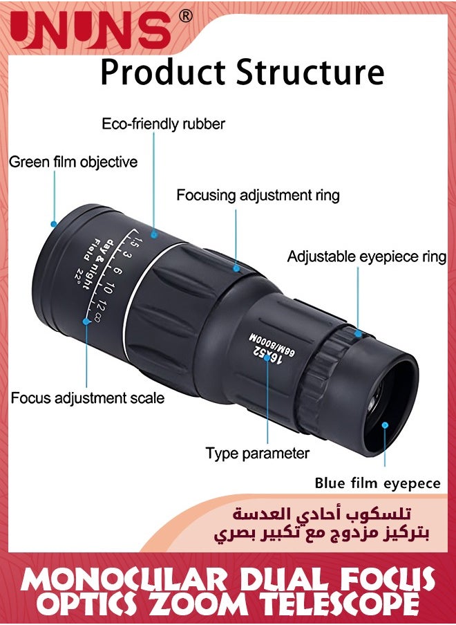 UNUNS Monocular Telescope,Monocular Dual Focus Optics Zoom Telescope,Mini Pocket Monoculars With Photo Clip+Tripod,For Birds Watching Stargazing Hunting Travel,High Power Monocular For Adults Kids  - Image 2