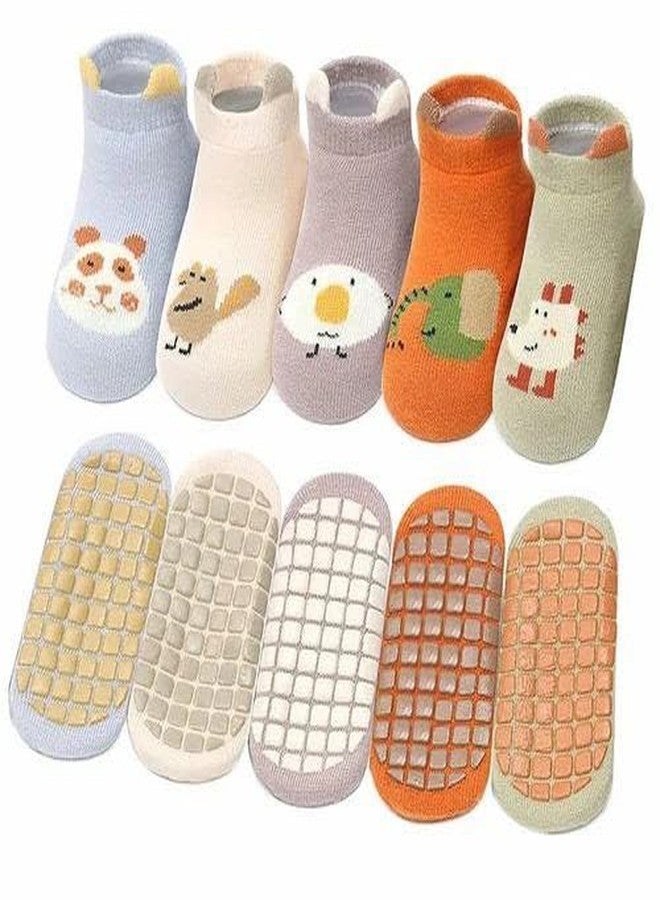 JAMBUVANTI 5 Pairs Baby Non‑Slip Socks with Grippers, Anti Skid Cotton Ankle Socks for Infants & Toddlers, Soft Breathable Kids Cartoon Floor Ankle Non Slip Socks. - Image 1