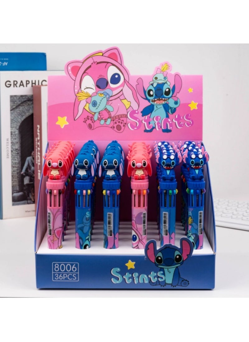 Disney Disney Stitch 10-Color Pen with Silicone Charm - Cute Long-Eared Star Baby Stitch Stylus Pen | Collectible Multi-Color Writing Tool  - Image 1