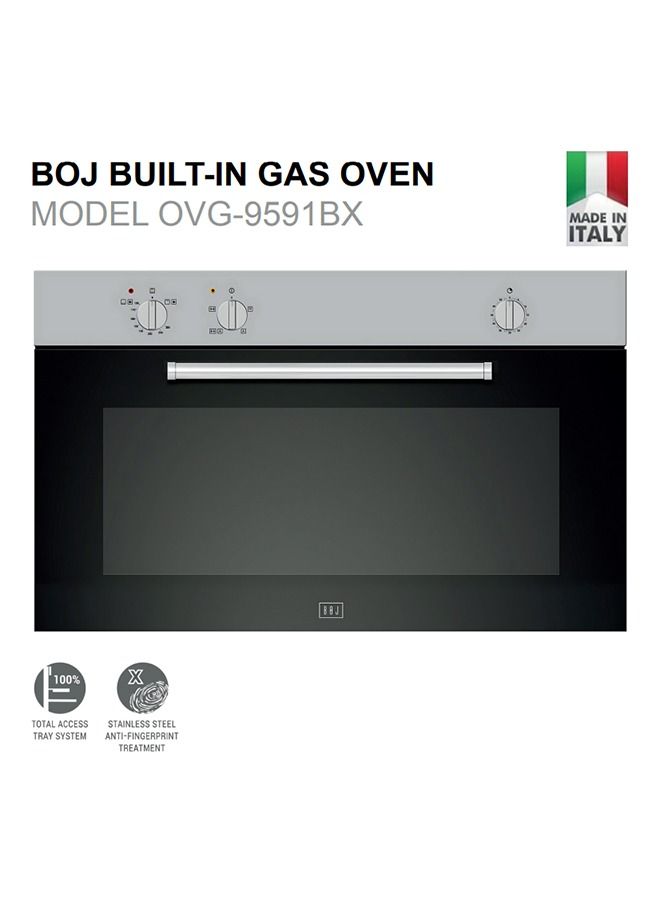 بوج فرن غاز مدمج 90 سم من BOJ OVG 9591BX من الفولاذ المقاوم للصدأ مع زجاج أسود متعدد الوظائف طباخ غاز مع 6 وظائف طهي طباخ غاز البترول المسال عالي الجودة صنع في إيطاليا  - Image 2