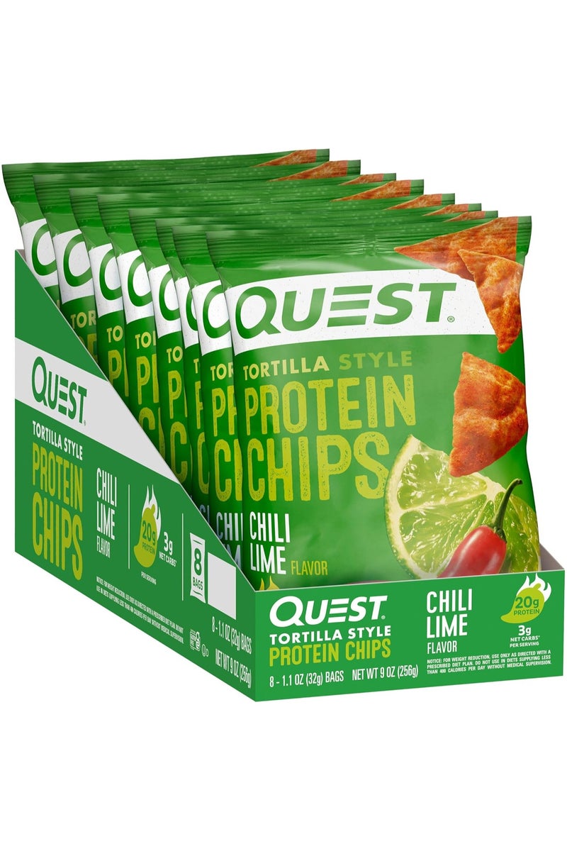 رقائق بروتين كويست تورتيلا ستايل بنكهة الفلفل الحار والليمون (عبوة من 8 قطع) - Image 1