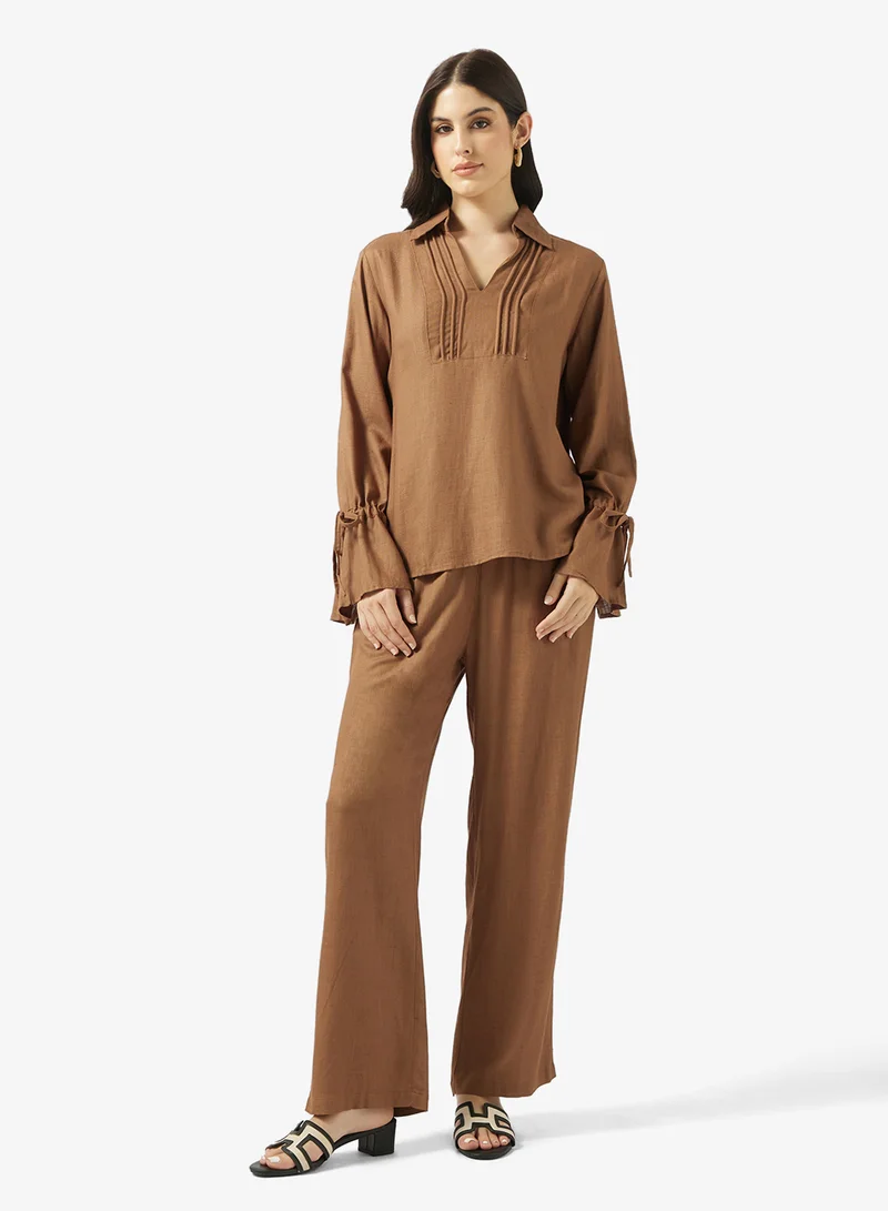 Ripples Ladies Co-ord Set With Long Sleeves Top & Wide-Leg Pant