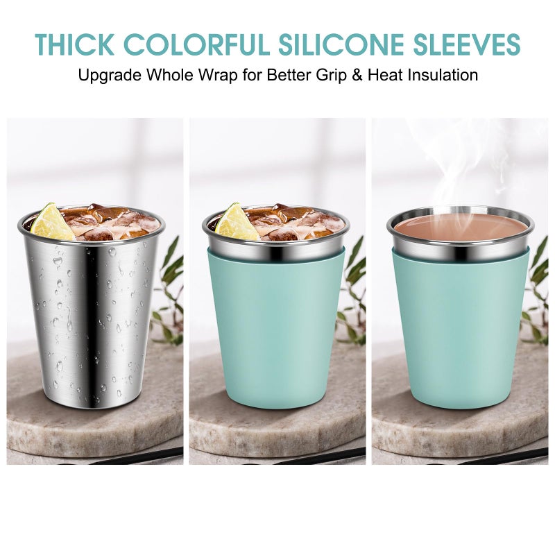 Rommeka Kids Cups Spill Proof, 4 Pack 12oz Stainless Steel Toddler Cups with Straws and Lids, Sippy Cup with Silicone Sleeves, Kids Cups for School Home - Image 4