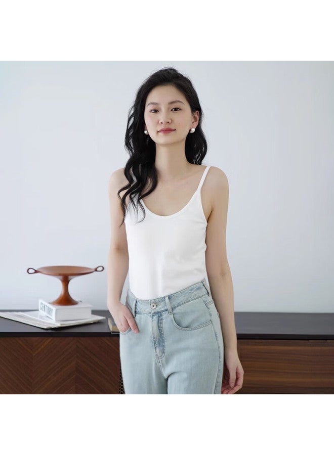 Don't speak Casual Threaded Camisole Tank Top Women's Inner Wear New Summer Outer Wear Covering Side Top Without Chest Pad Black S - Image 3