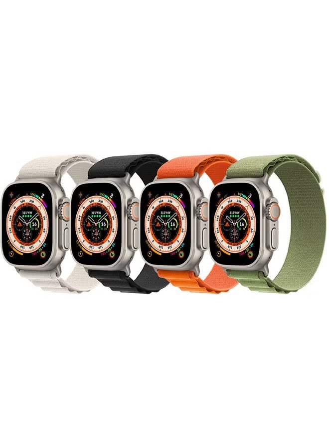 4Pack for Apple Watch Alpine Loop Band 49mm/45mm/44mm Nylon Woven Sport Strap Compatible with iWatch Series 8/Ultra/7/SE/6/5/4/3/2/8 White/Green/Orange/Black - Image 1