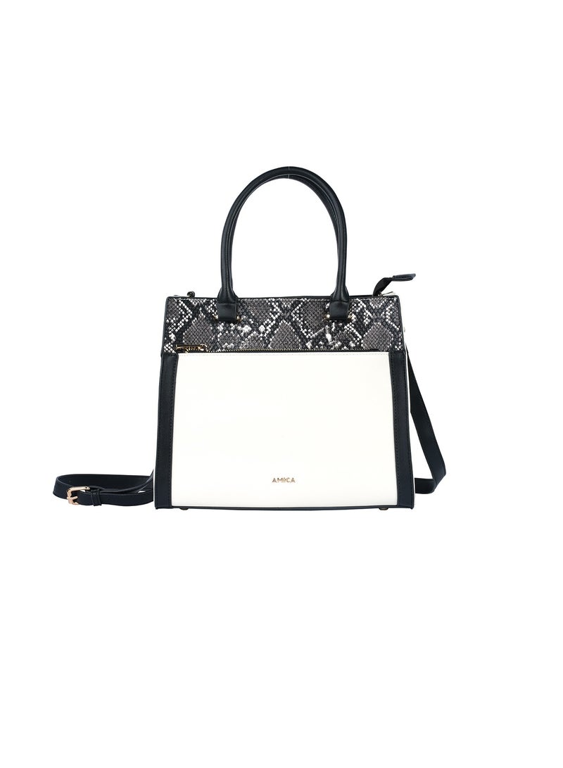 AMICA Valerie Ladies Leather Satchel Handbag Reptile Printed - Image 1