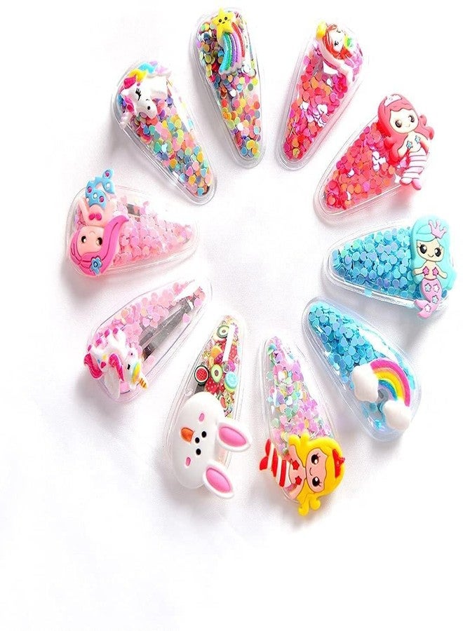 Blubby 10 Pieces Cute Cartoon - Princess Color Quicksand Transparent PVC Hairpin - Cute Rainbow Glitter and Sparkle Hair Clips Hair Barrettes For Kids, Girls - Image 2