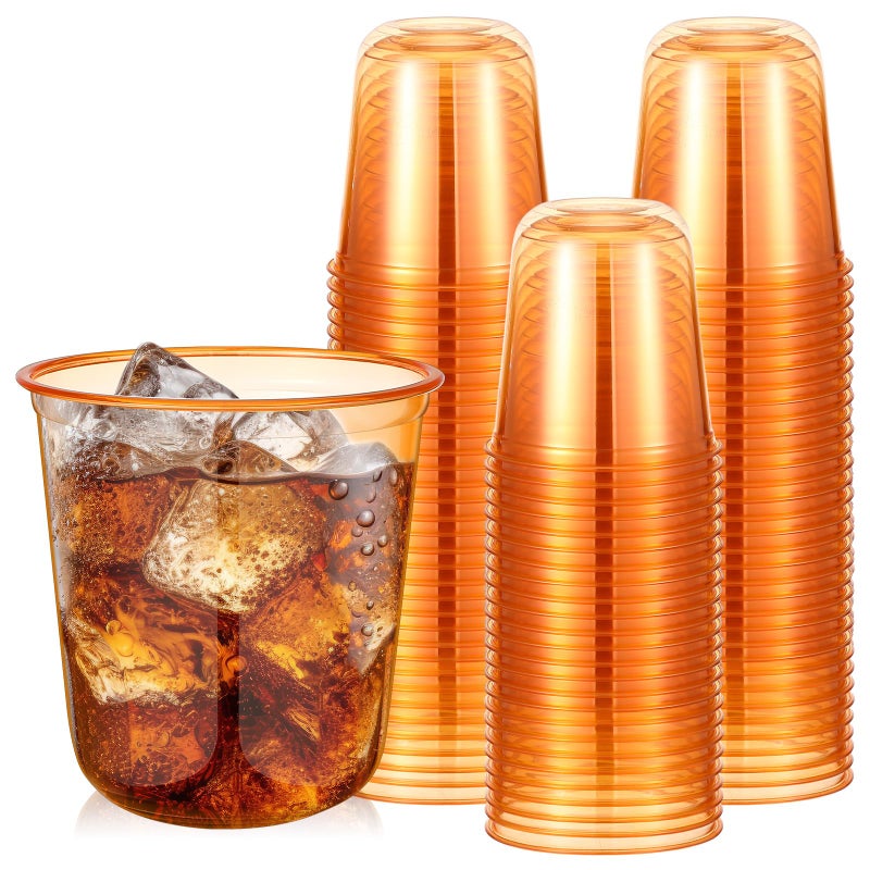Ziliny 50pcs Disposable Stemless Glasses 12oz Crystal Plastic Wine Glasses Clear Classic Pet Cup for Meeting Weddings Birthdays Cocktail Christmas Party Supplies (Orange) - Image 1