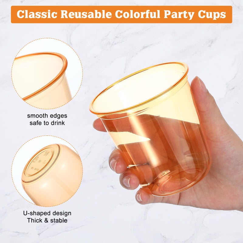 Ziliny 50pcs Disposable Stemless Glasses 12oz Crystal Plastic Wine Glasses Clear Classic Pet Cup for Meeting Weddings Birthdays Cocktail Christmas Party Supplies (Orange) - Image 3
