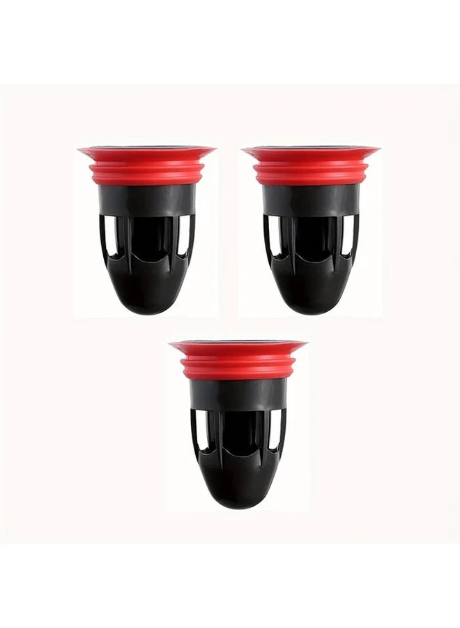 3pcs Black Odor Proof Floor Drain Anti Siphon Sink Strainer For Bathroom Kitchen - Image 1