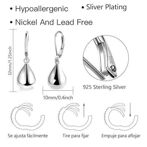 ALEXCRAFT Sterling Silver Teardrop Earrings for Women Girls Silver Drop Leverback Dangle Earrings for Girls Hypoallergenic Leverback Drop Silver Earring - Image 4
