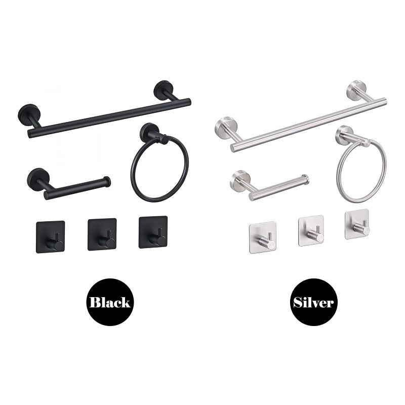 Bathroom Towel Bar: 6pcs Silver Solid 304 Stainless Steel Set - Space-saving Heavy Duty Design With Smooth Edges for Narrow Bathroom, Kitchen
``` - Image 2