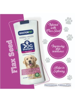 DOCTERPET Doctor Pet Dog Shampoo Flax Seed 400 ML – Enriched with Grape Seed Oil, Flax Seed Oil, Almond Oil & Vitamin E, Nourishing & Conditioning Formula for Healthy Coat  - Image 3