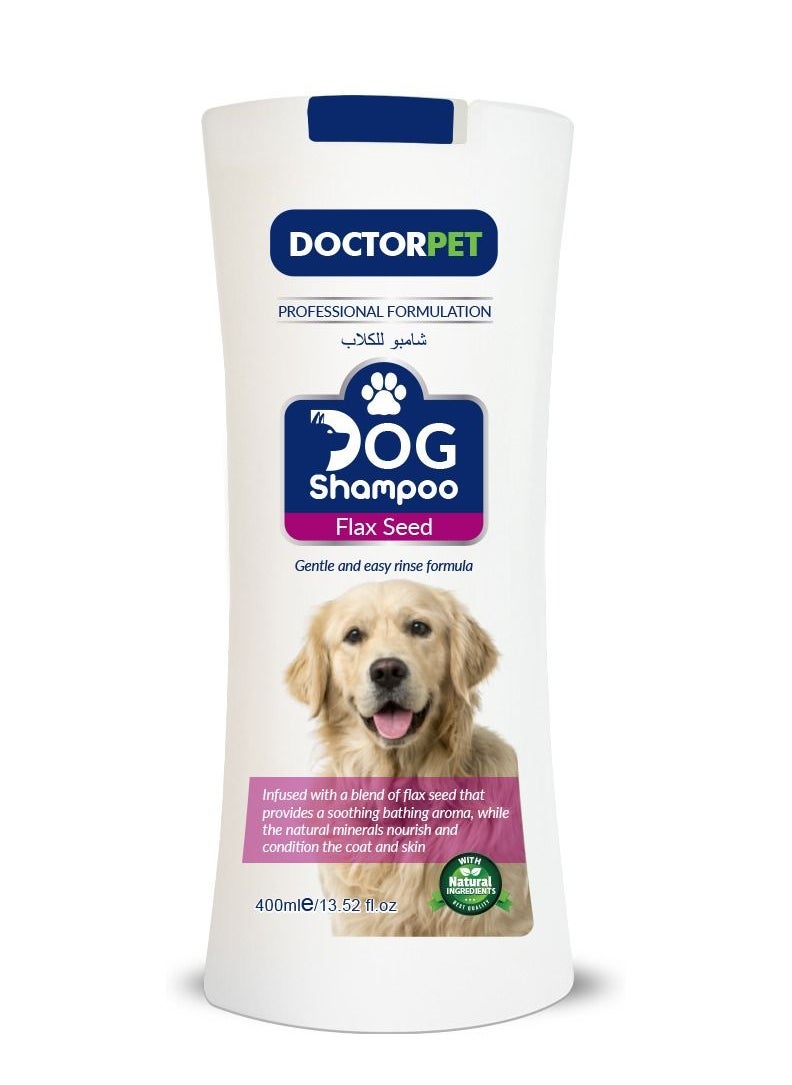 DOCTERPET Doctor Pet Dog Shampoo Flax Seed 400 ML – Enriched with Grape Seed Oil, Flax Seed Oil, Almond Oil & Vitamin E, Nourishing & Conditioning Formula for Healthy Coat  - Image 1