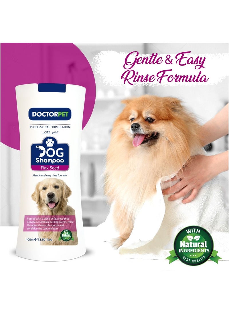DOCTERPET Doctor Pet Dog Shampoo Flax Seed 400 ML – Enriched with Grape Seed Oil, Flax Seed Oil, Almond Oil & Vitamin E, Nourishing & Conditioning Formula for Healthy Coat  - Image 2