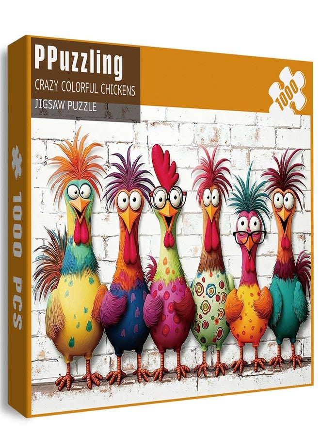 PPuzzling Funny Chickens Puzzles for Adults 1000 Pieces, Cute Colorful Cartoon Rooster Art Jigsaw Puzzle, Challenging Family Animal Puzzle as Home Wall Decor - Image 1