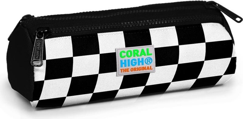 CORAL HIGH Kids Black Checkered Three Compartment Pencil Bag 22014 