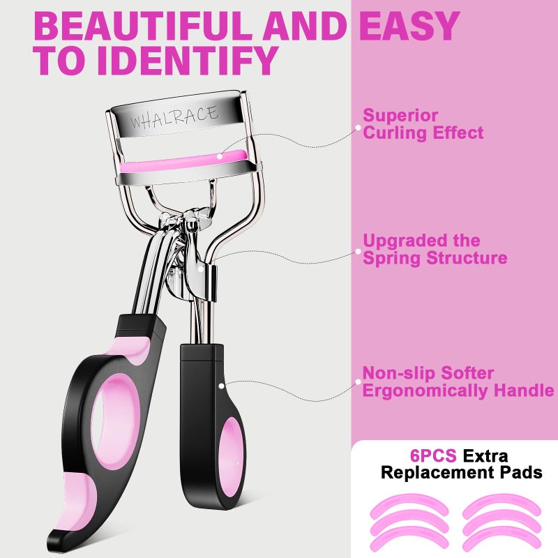 whalrace Eye Lash Curler with 6PCS Extra Replacement Strips, Whalrace Superior Curling Effect Eyelash Curlers, Easy & Comfortable to Grip and Use-Gpink - Image 2